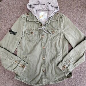 O'Neill Military Utility Jacket Women's S Army Green Hoodie Lined‎ Shacket